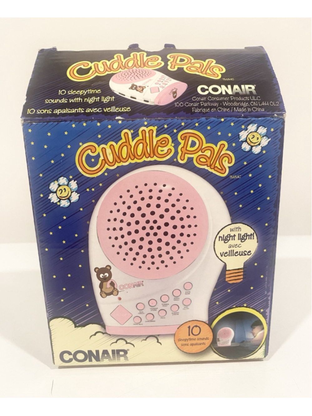 Conair Cuddle Pals Sleep Sound Machine Pink White Noise Night Light w/ Box
